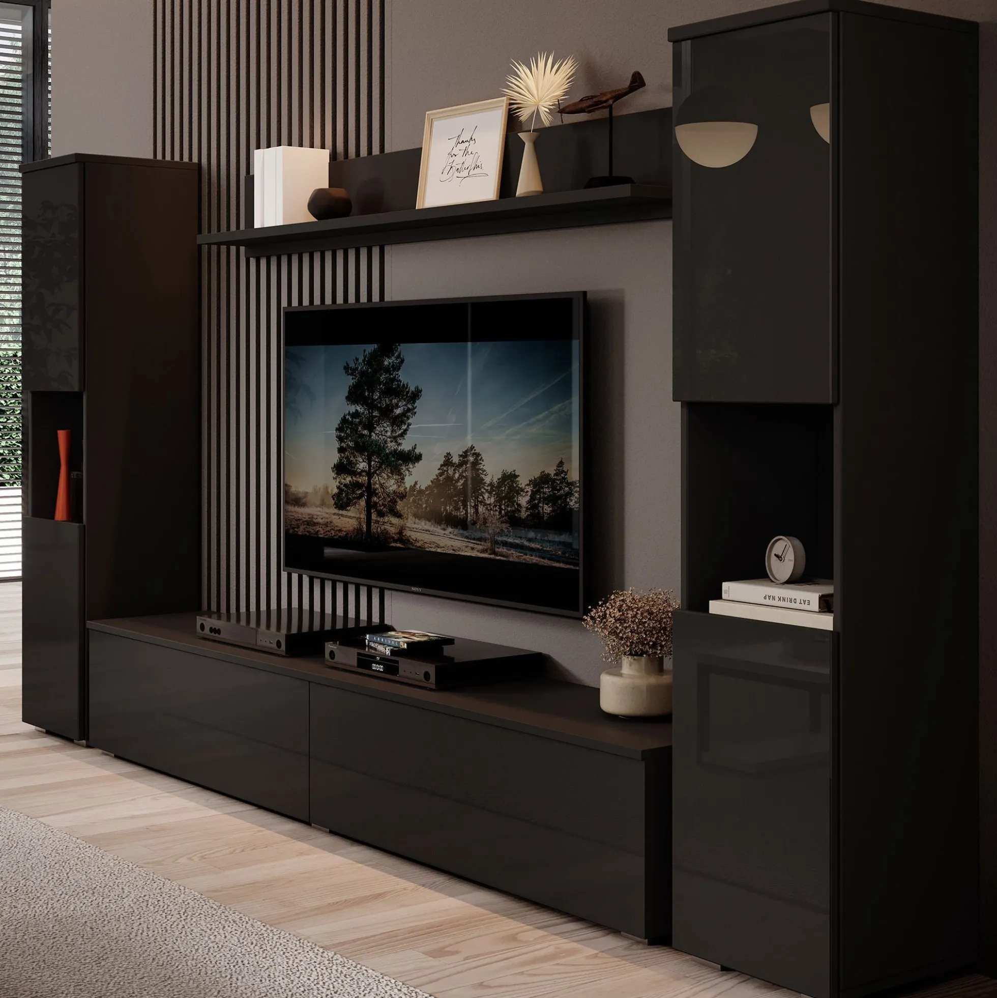 Pure XL - Wandmeubel - Zwart - 180x33x130 cm