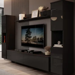 Pure XL - Wandmeubel - Zwart - 180x33x130 cm