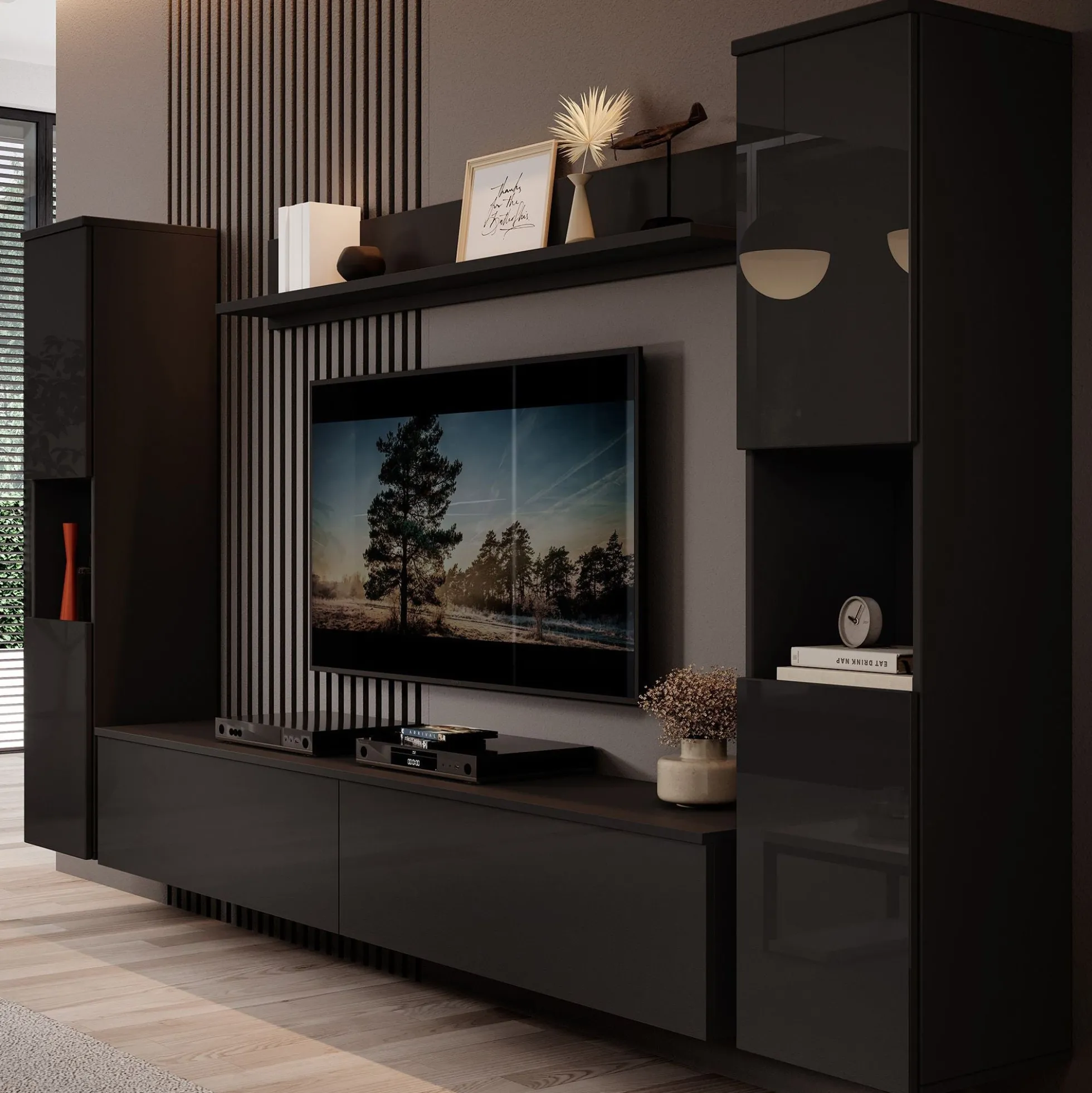 Pure XL - Wandmeubel - Zwart - 180x33x130 cm