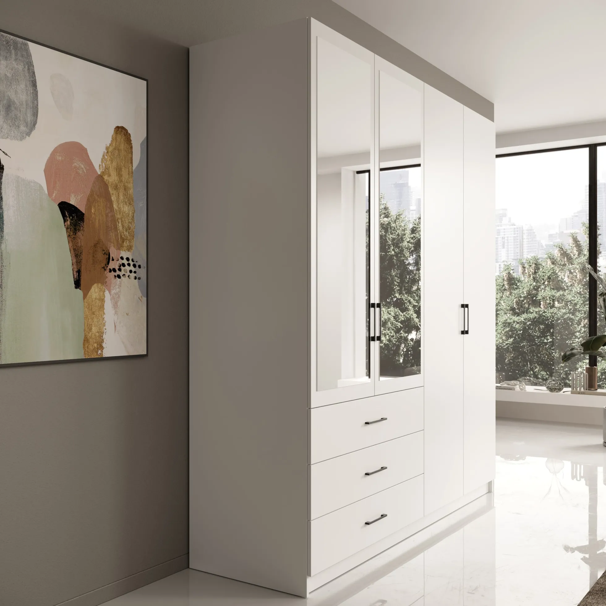 Puro - Kledingkast met 4 deuren - Wit - 196x60x215 cm