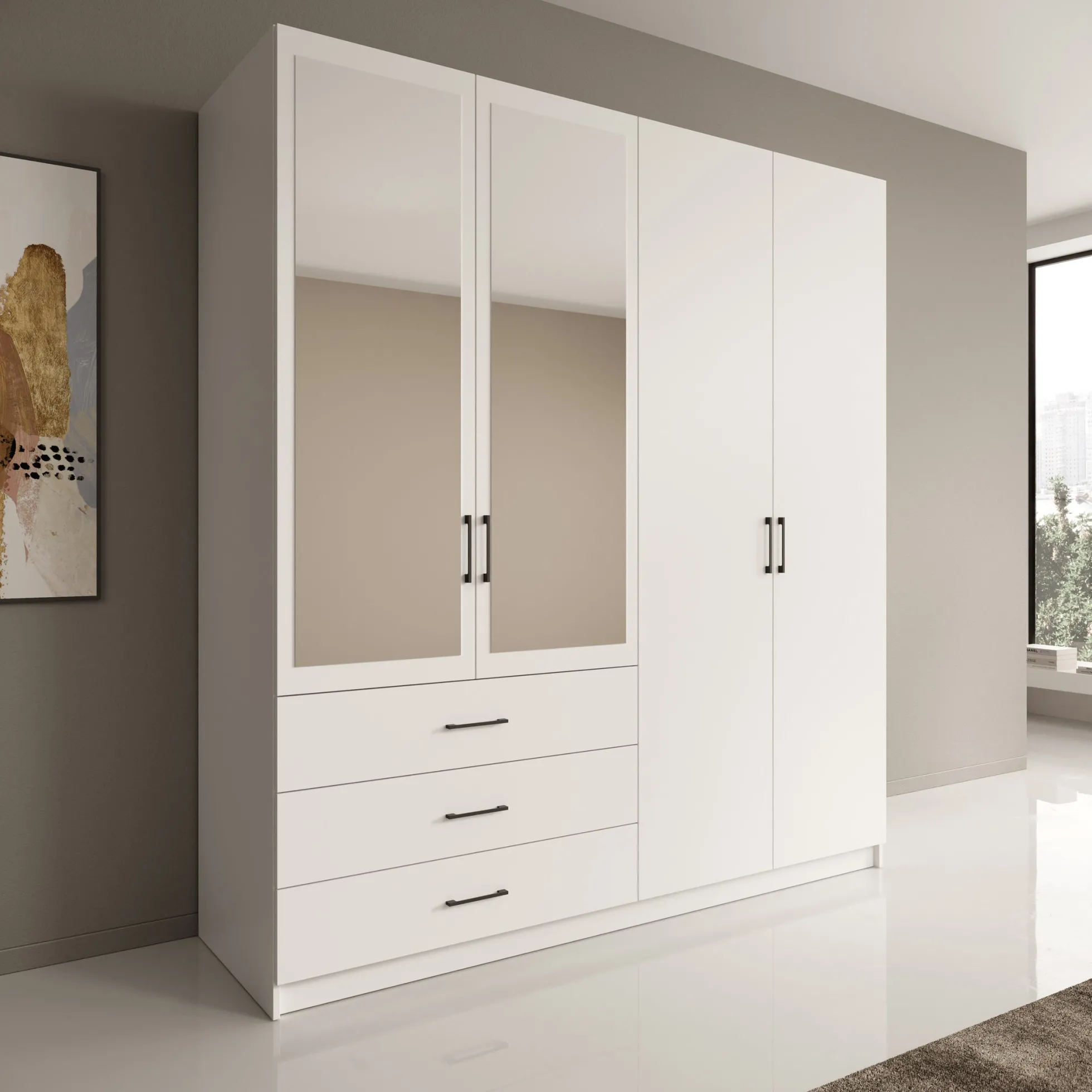 Puro - Kledingkast met 4 deuren - Wit - 196x60x215 cm