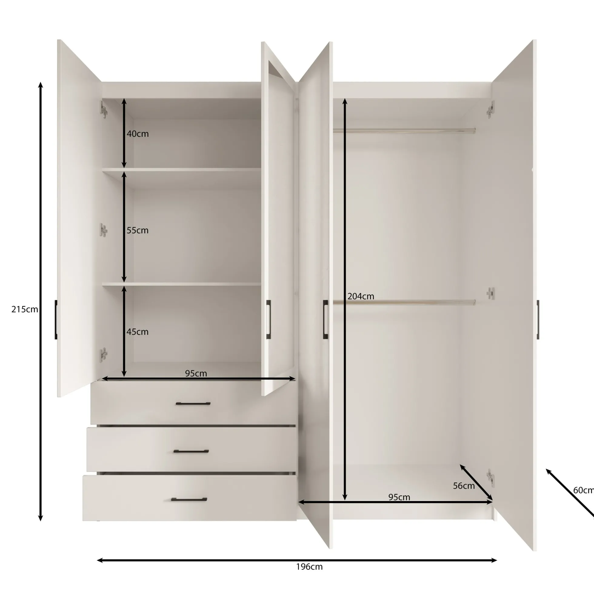 Puro - Kledingkast met 4 deuren - Beige - 196x60x215 cm