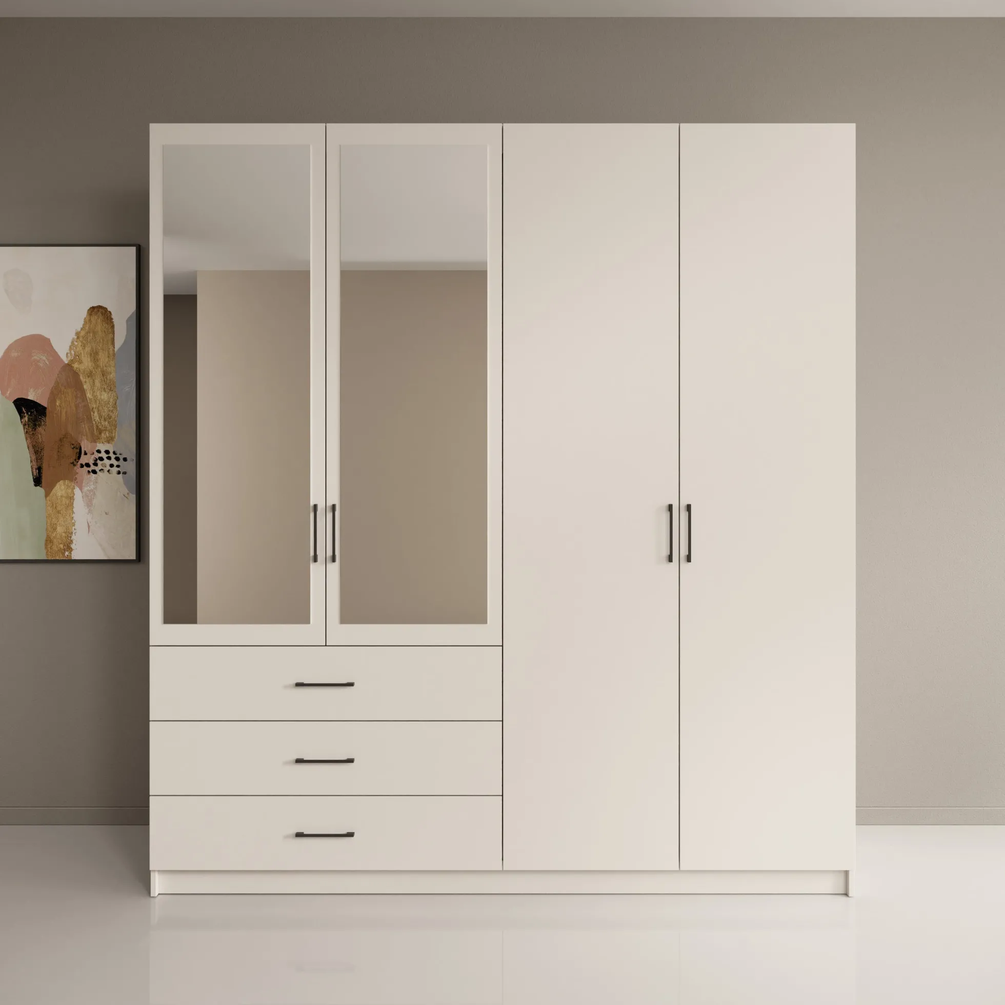 Puro - Kledingkast met 4 deuren - Beige - 196x60x215 cm