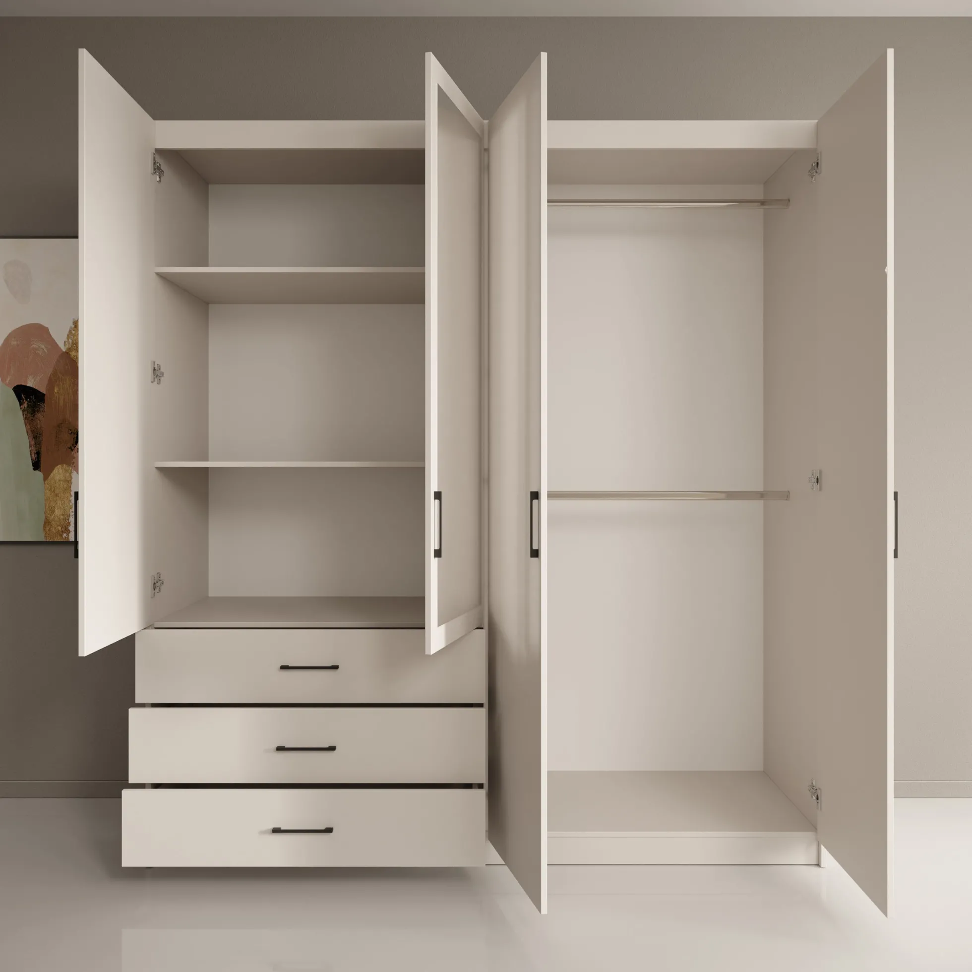 Puro - Kledingkast met 4 deuren - Beige - 196x60x215 cm