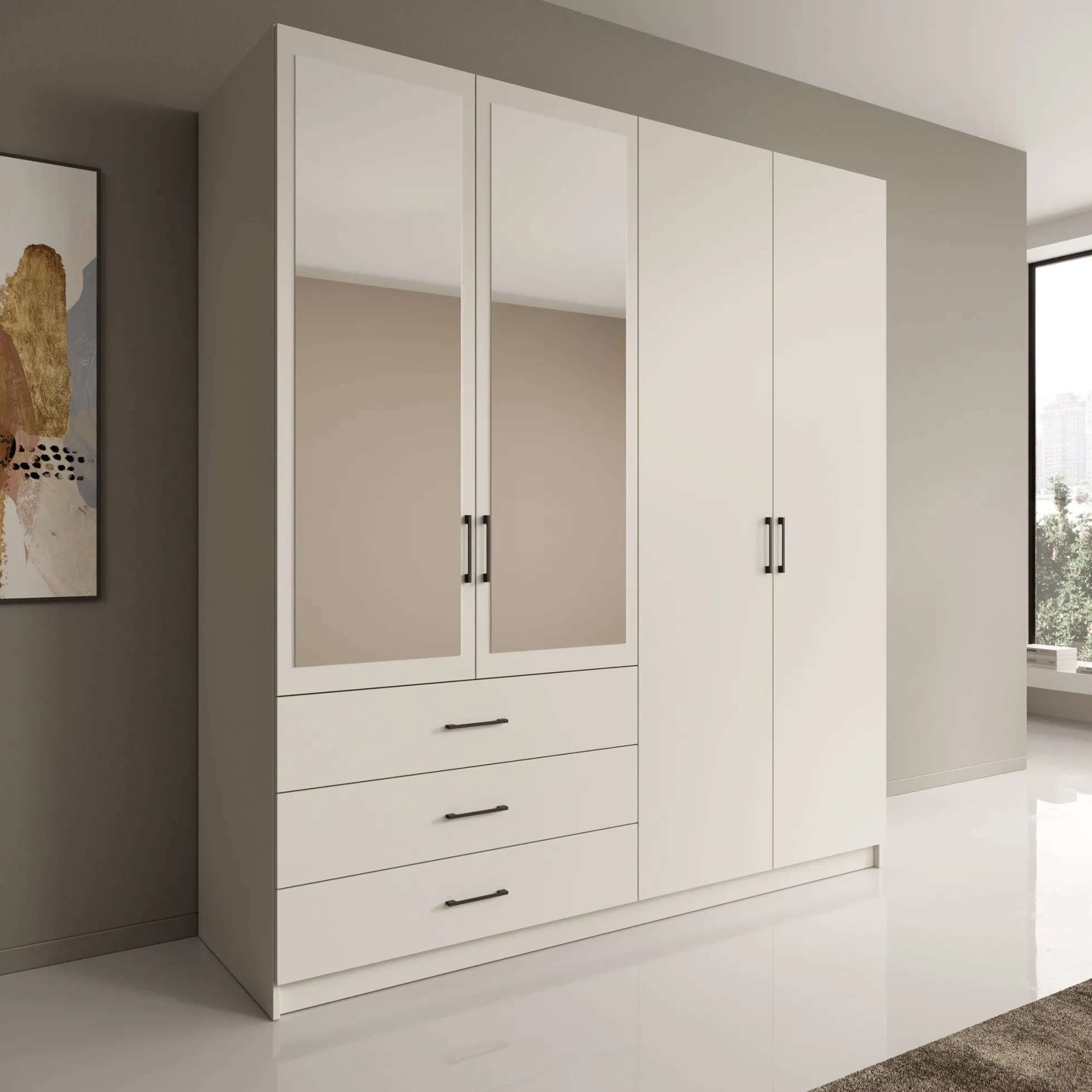 Puro - Kledingkast met 4 deuren - Beige - 196x60x215 cm