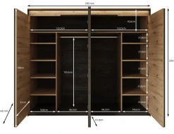 Quarry - Kledingkast met 4 deuren - Eiken - 250x63x221 cm