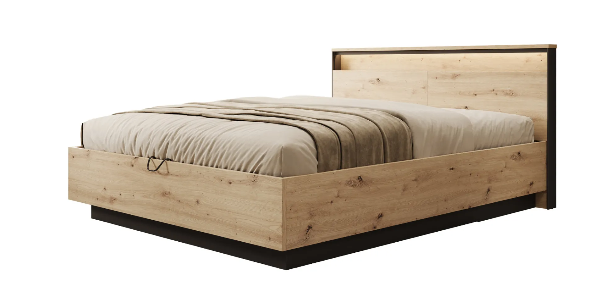 Quarry - Tweepersoonsbed met opbergruimte - Eiken - 160x200 cm