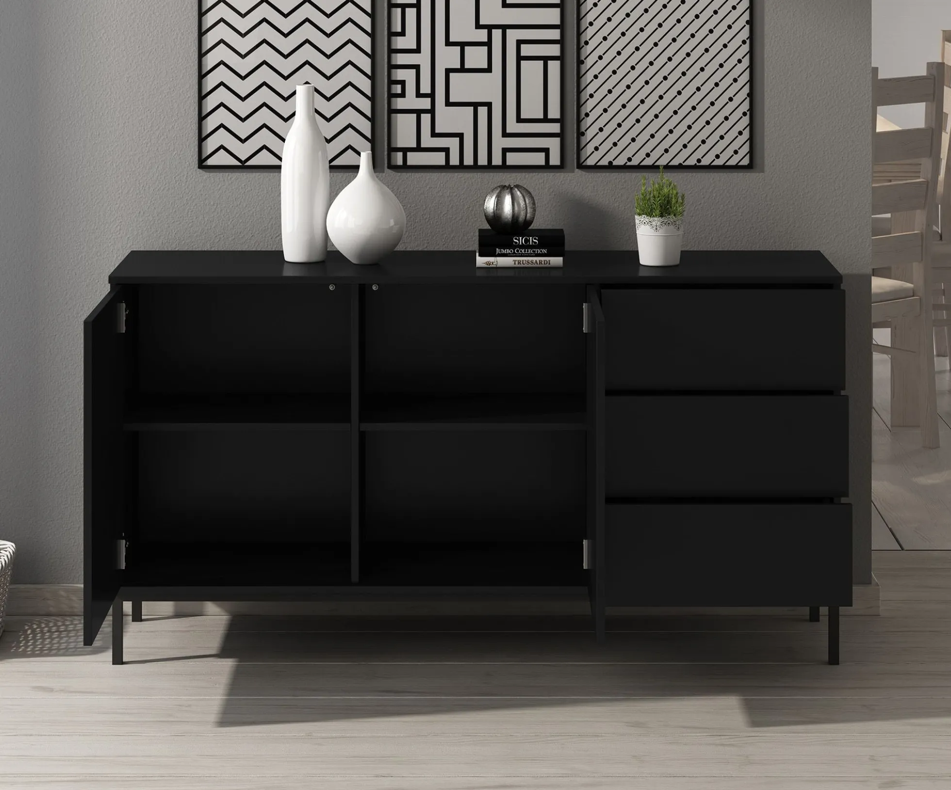 Queen - Dressoir - Zwart - 150x41x80 cm
