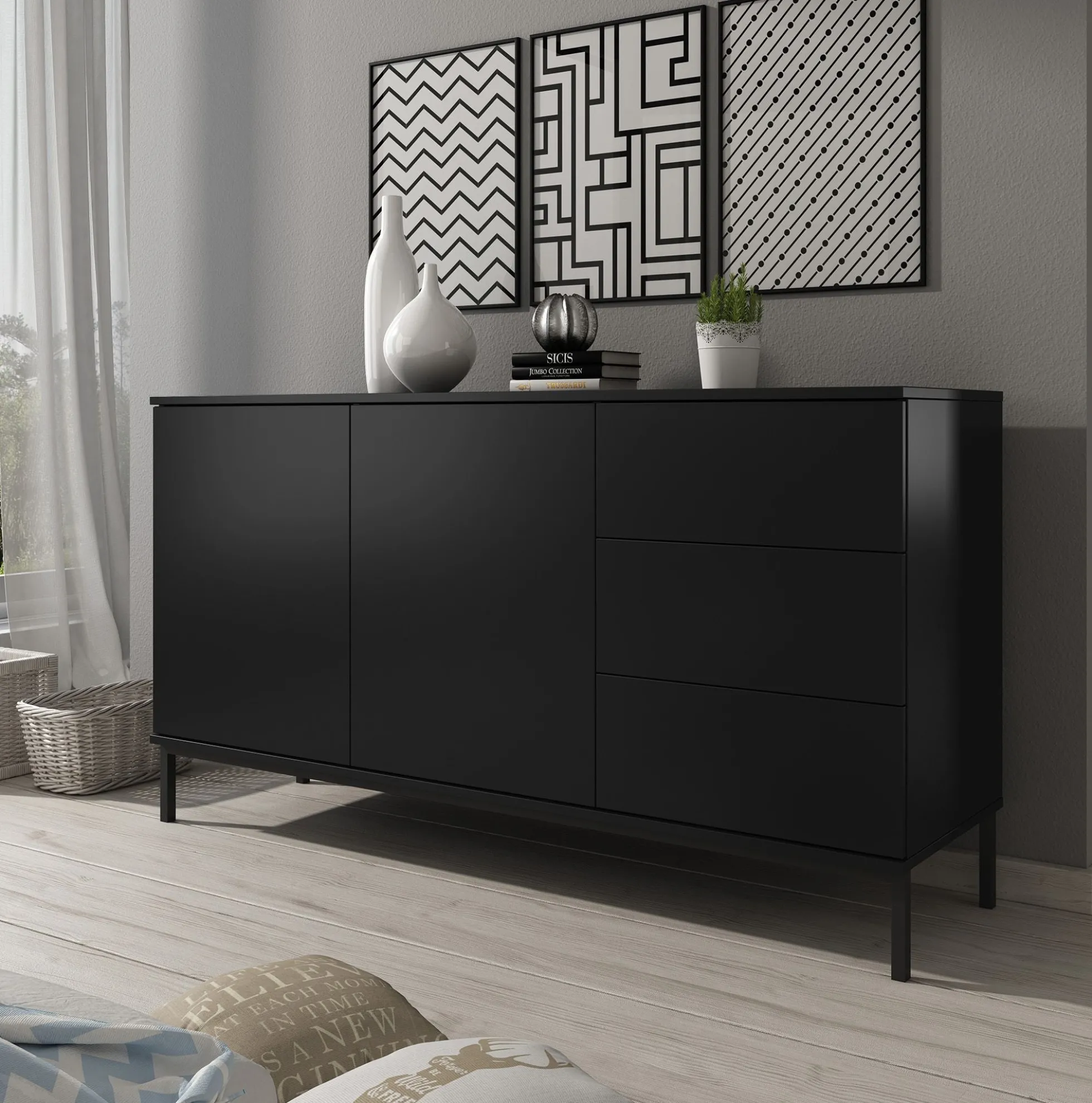 Queen - Dressoir - Zwart - 150x41x80 cm