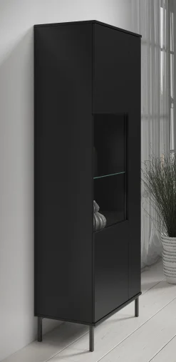 Queen - Vitrinekast - Zwart - 70x41x190 cm
