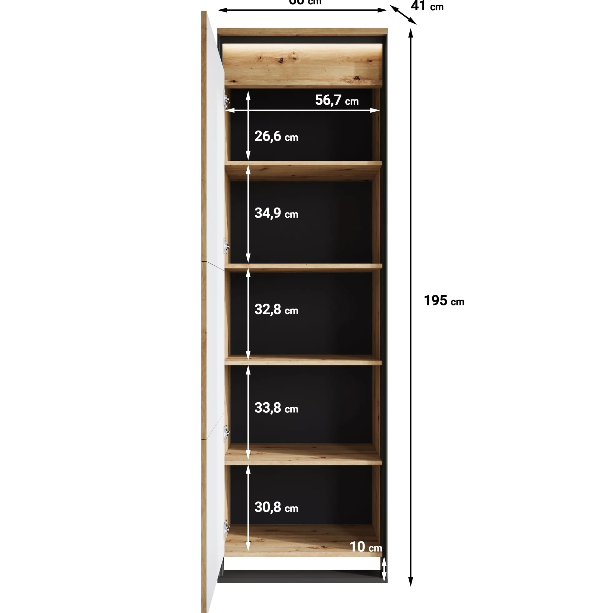 Quincy - Kledingkast met deur - Eiken - 60x41x195 cm
