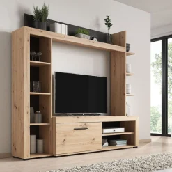 Ramona - Wandmeubel - Eiken/zwart - 173x28x158 cm