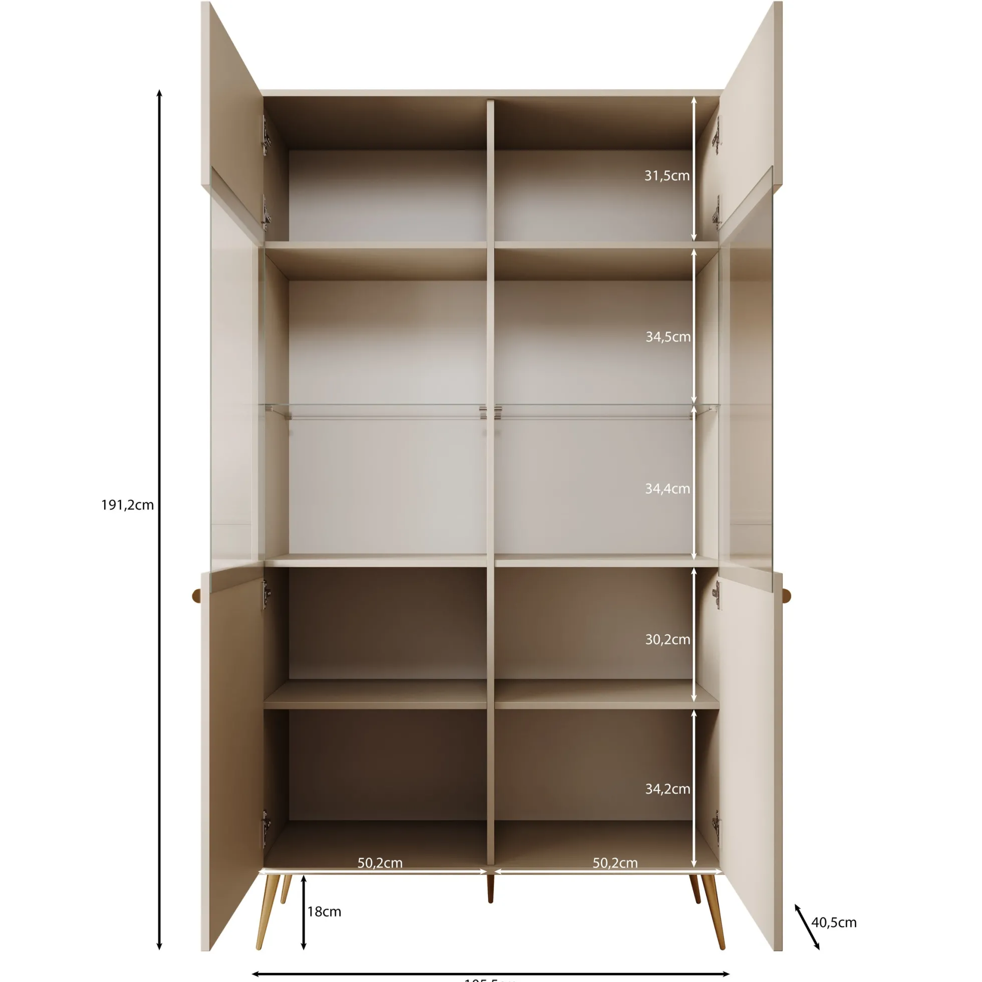 Reunion - Vitrinekast - Beige - 106x41x191 cm
