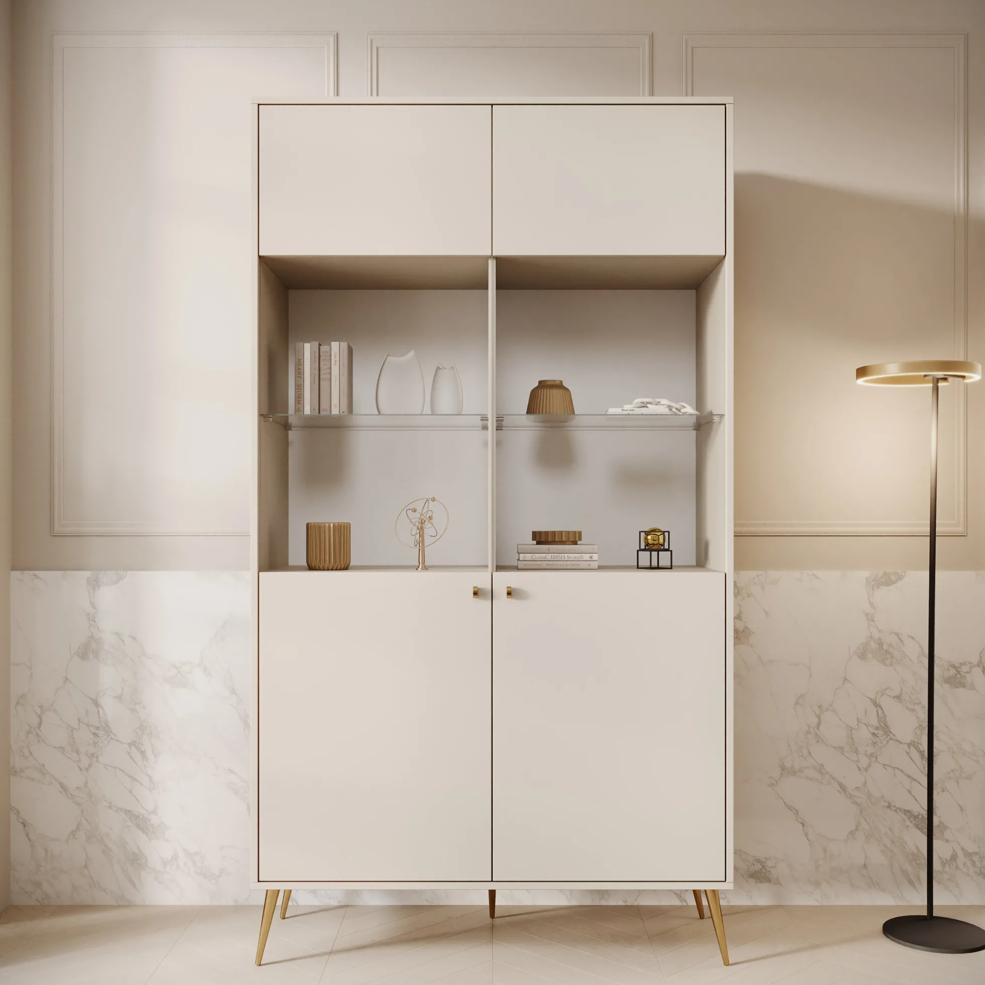 Reunion - Vitrinekast - Beige - 106x41x191 cm