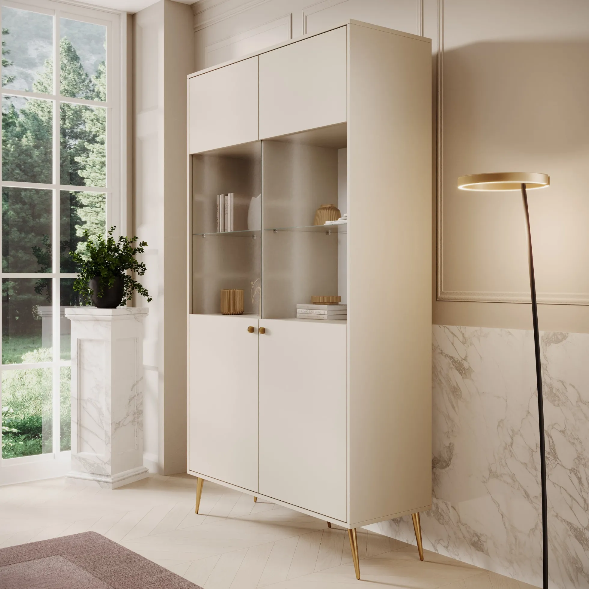 Reunion - Vitrinekast - Beige - 106x41x191 cm