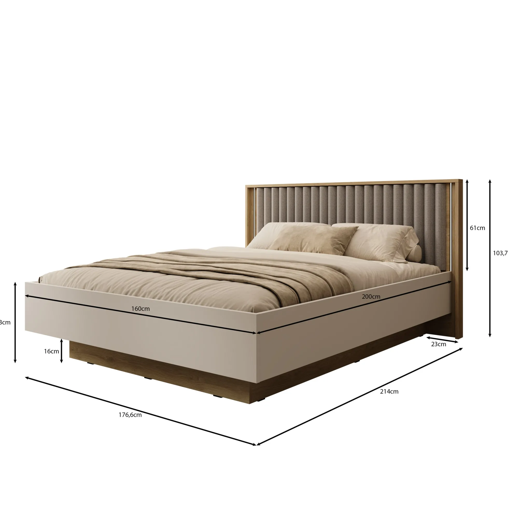 Riggs - Tweepersoonsbed - Beige - 160x200 cm