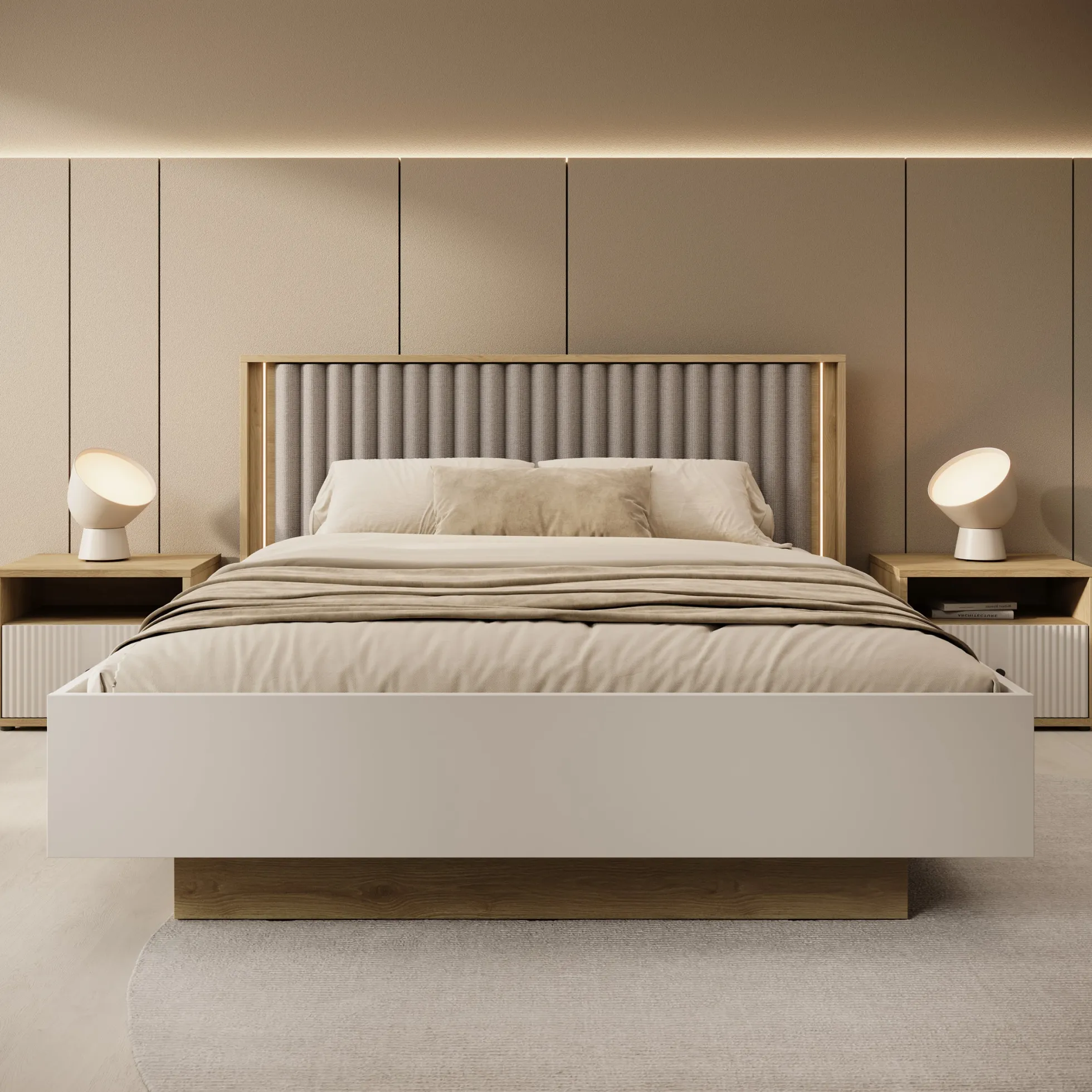 Riggs - Tweepersoonsbed - Beige - 160x200 cm