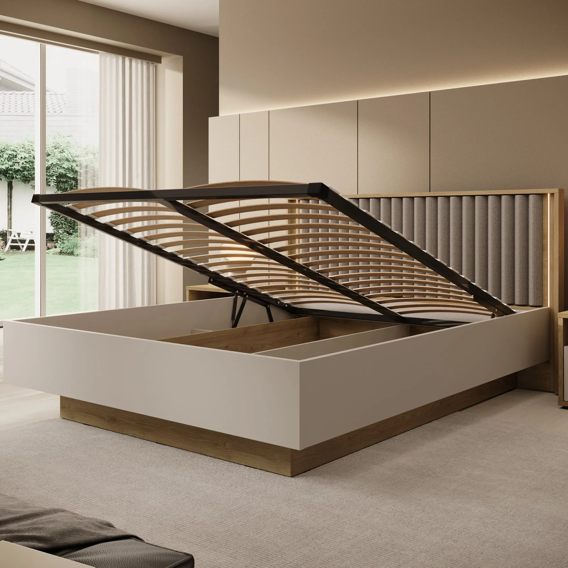 Riggs - Tweepersoonsbed - Beige - 160x200 cm