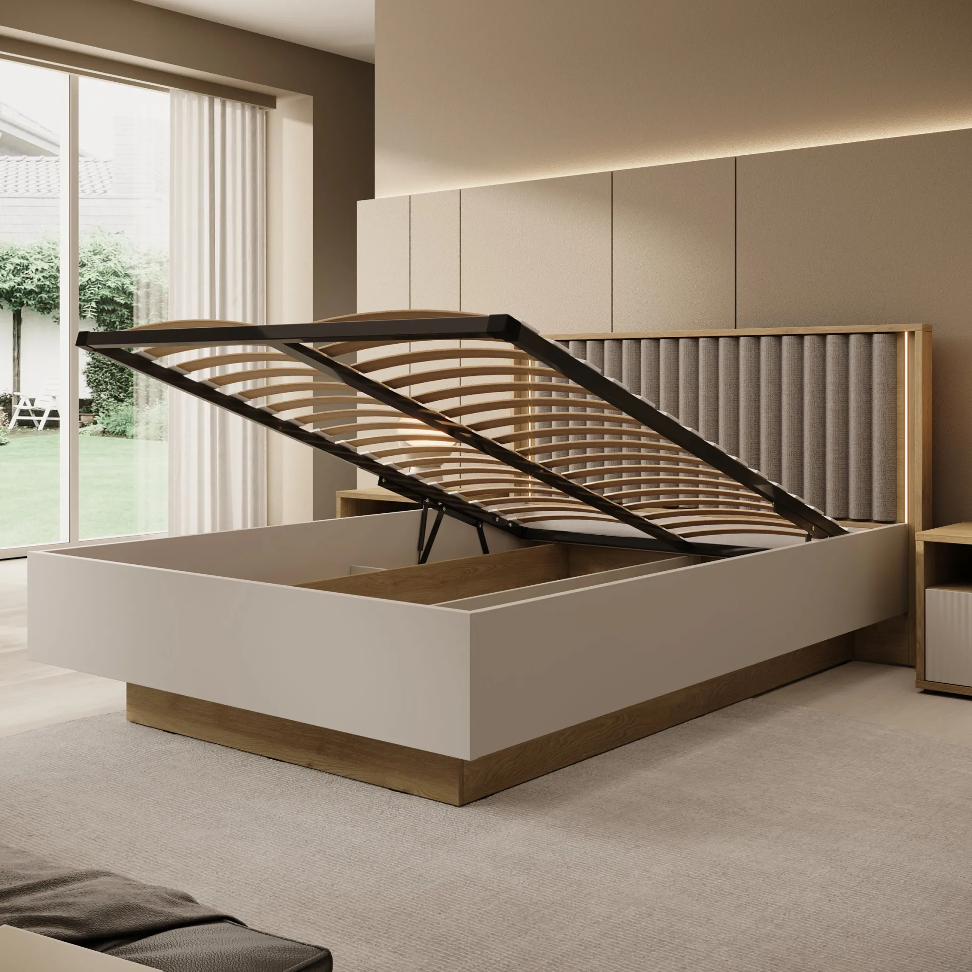 Riggs - Tweepersoonsbed - Beige - 140x200 cm