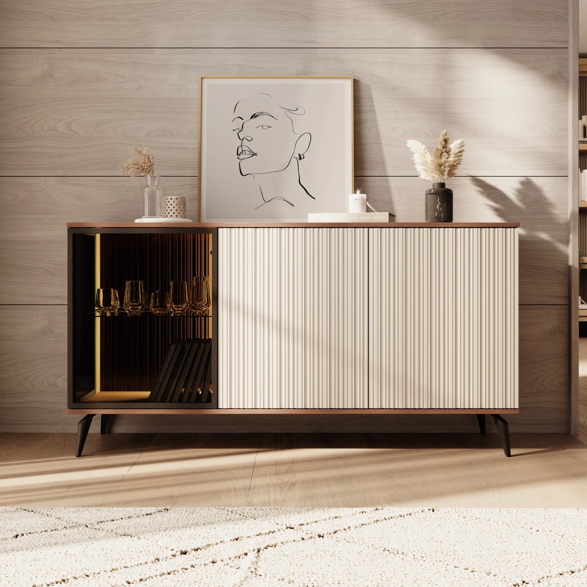 Riverhead - Dressoir - Beige/Eiken - 154x39x80 cm