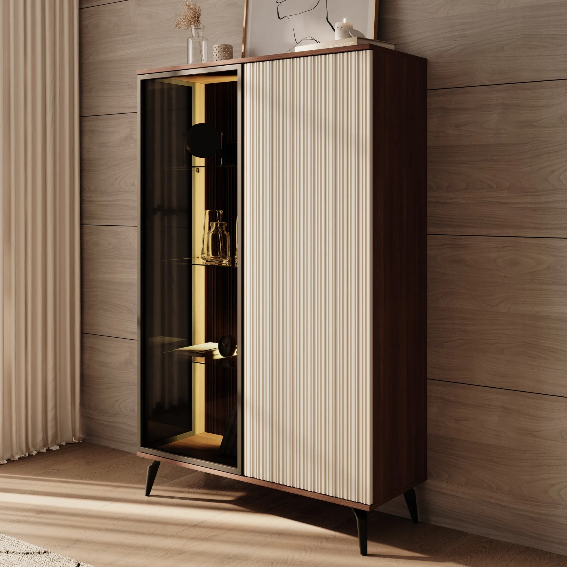 Riverhead - Vitrinekast - Beige/Eiken - 103x39x162 cm