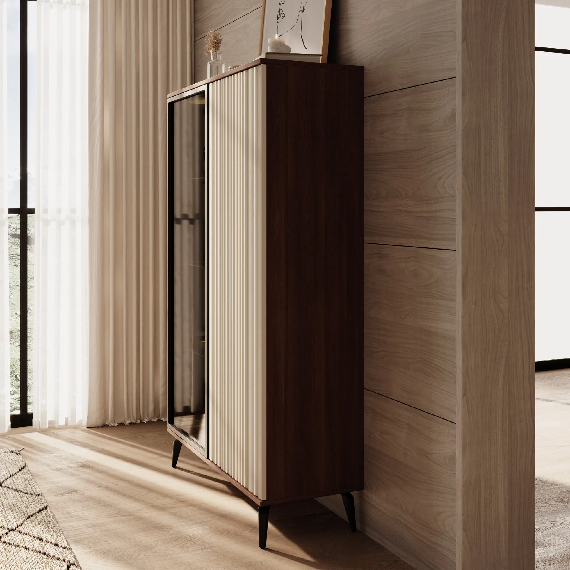 Riverhead - Vitrinekast - Beige/Eiken - 103x39x162 cm