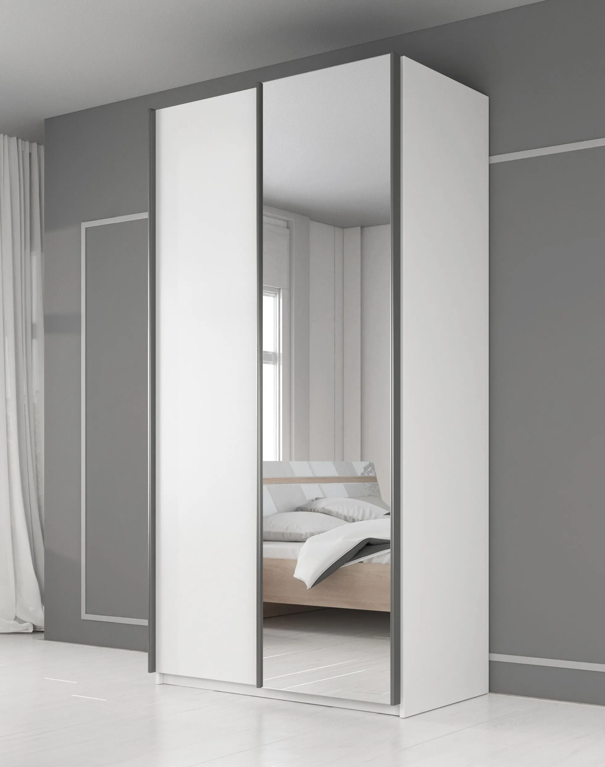 Rocky - Kledingkast met schuifdeuren - Wit - 100x64x216 cm