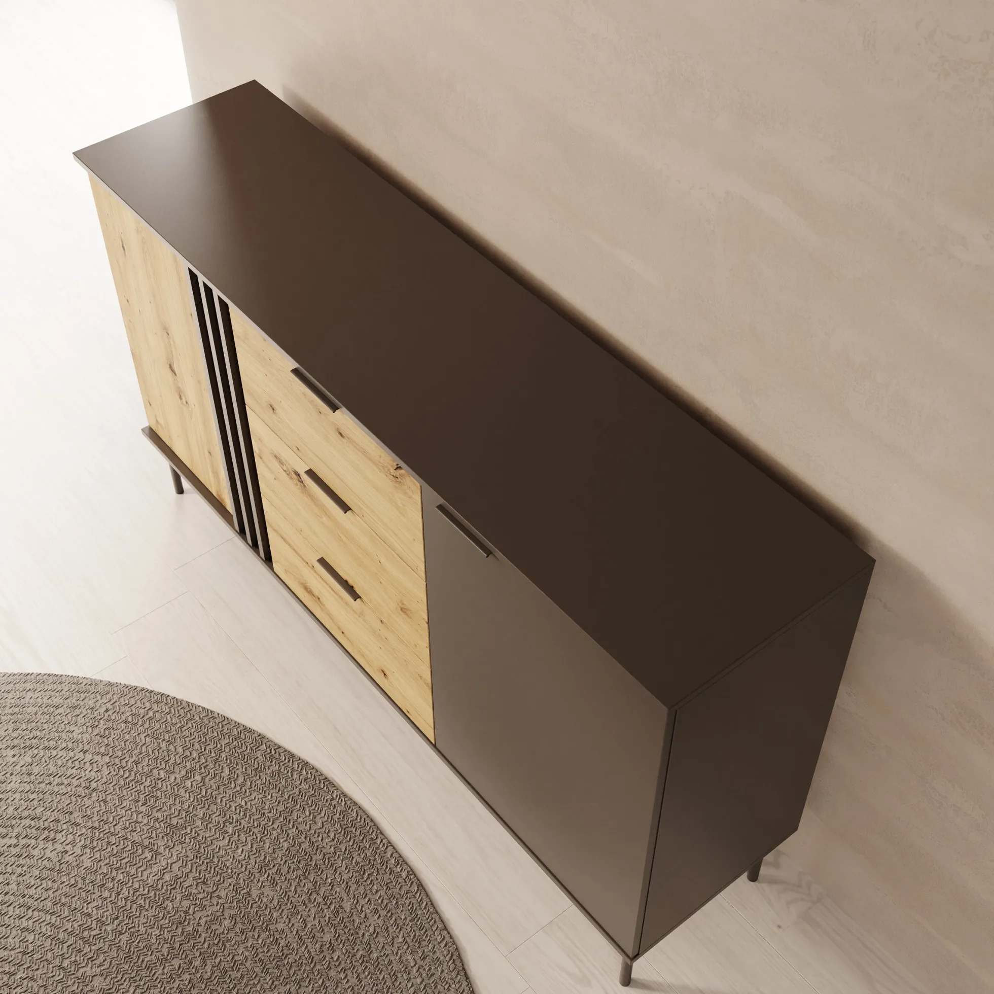 Rogan - Dressoir - Zwart - 165x40x92 cm
