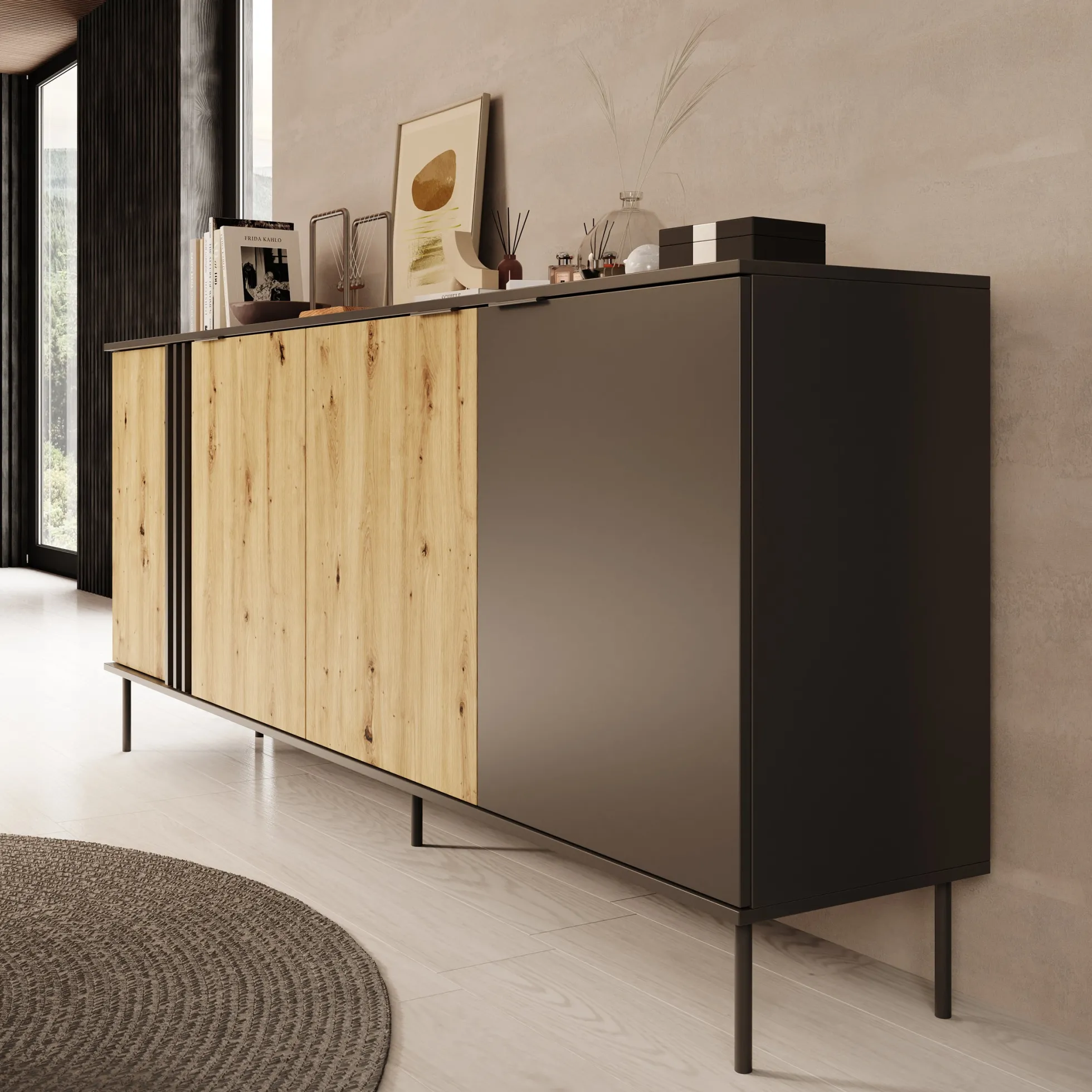 Rogan - Dressoir - Zwart - 220x40x92 cm