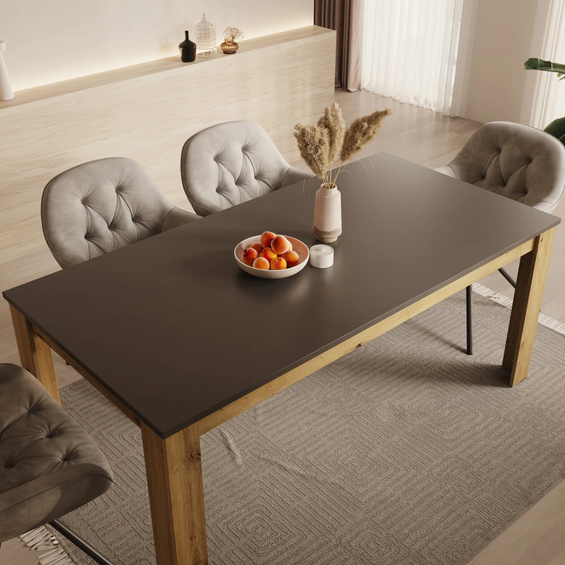 Rogan - Eetkamertafel - Zwart - 180x90x75 cm