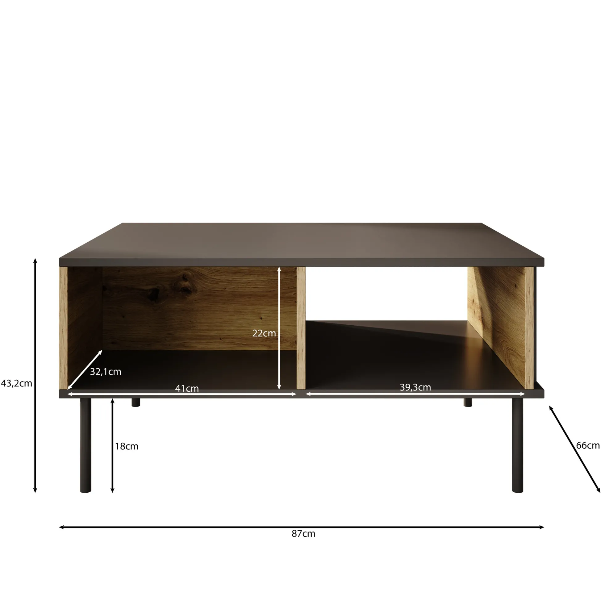 Rogan - Salontafel - Zwart - 87x66x43 cm
