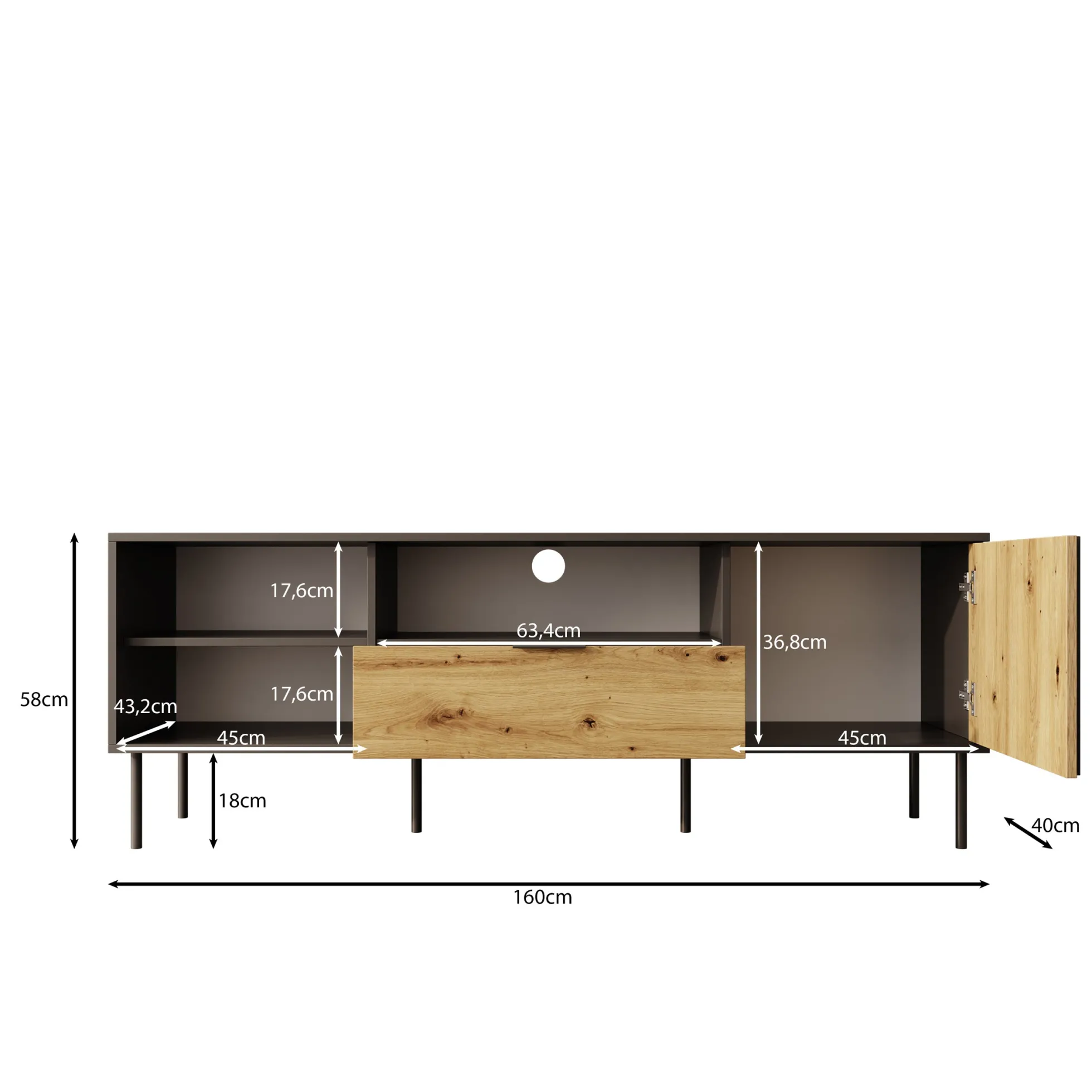 Rogan - TV-Meubel - Zwart - 160x40x58 cm