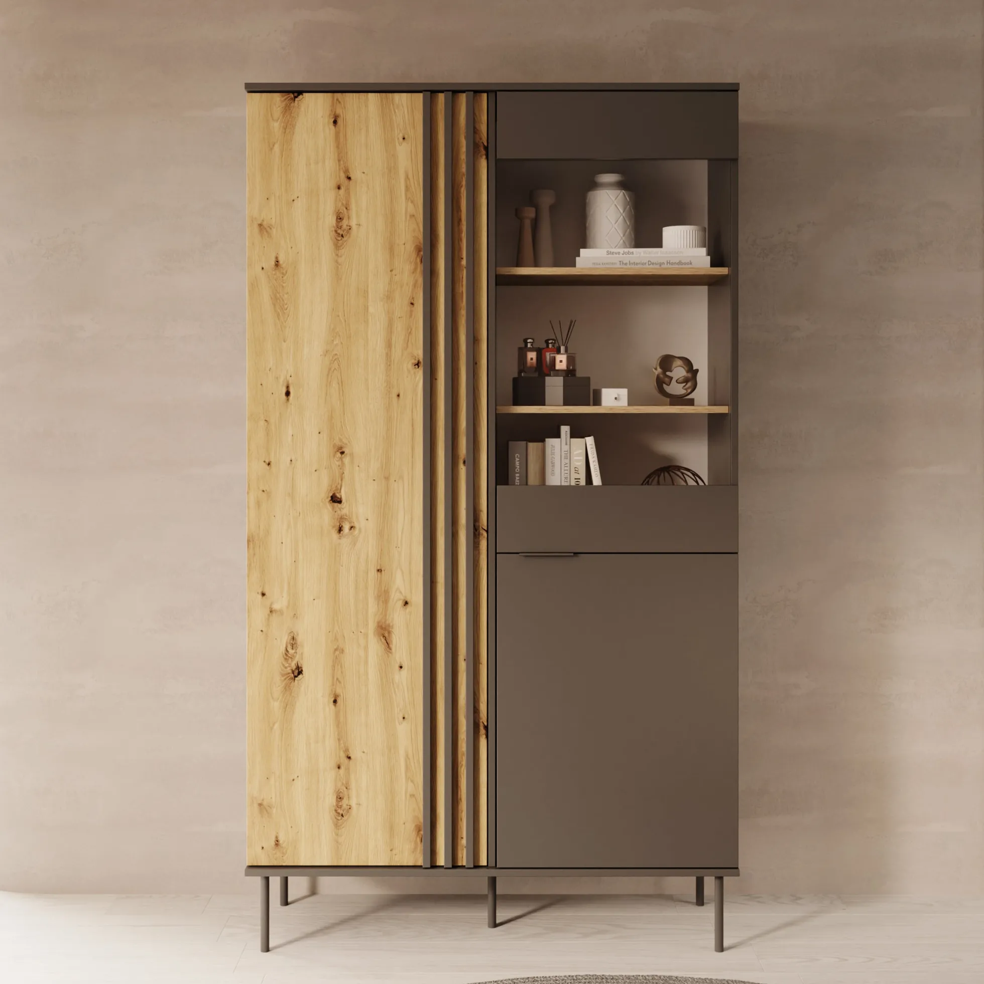 Rogan - Vitrinekast - Zwart - 111x40x195 cm