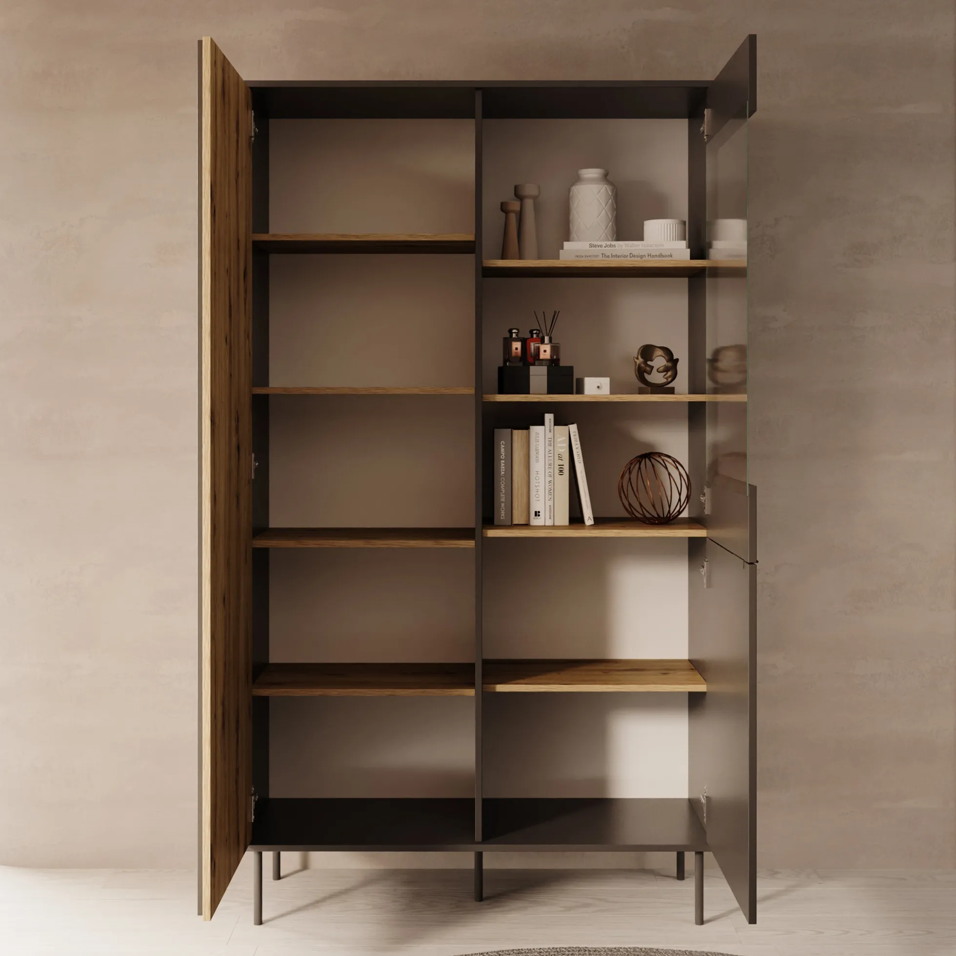Rogan - Vitrinekast - Zwart - 111x40x195 cm
