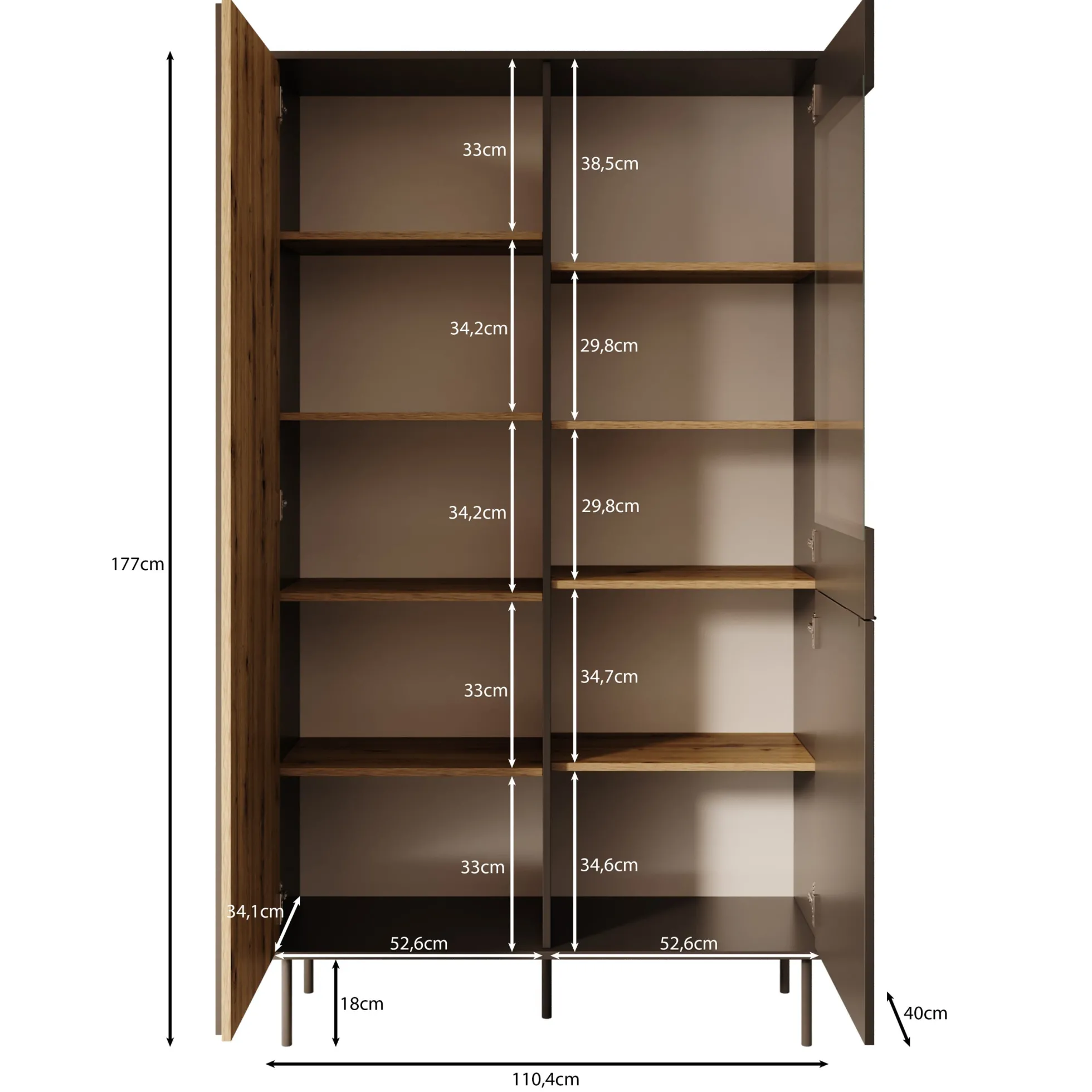 Rogan - Vitrinekast - Zwart - 111x40x195 cm