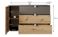 Roma - Dressoir - Grijs/eiken - 125x35x80 cm