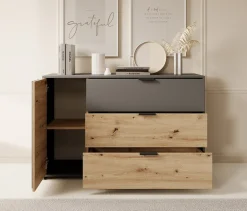 Roma - Dressoir - Grijs/eiken - 125x35x80 cm