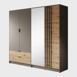 Roma - Kledingkast 4-deurs - Grijs/eiken - 221x54x203 cm