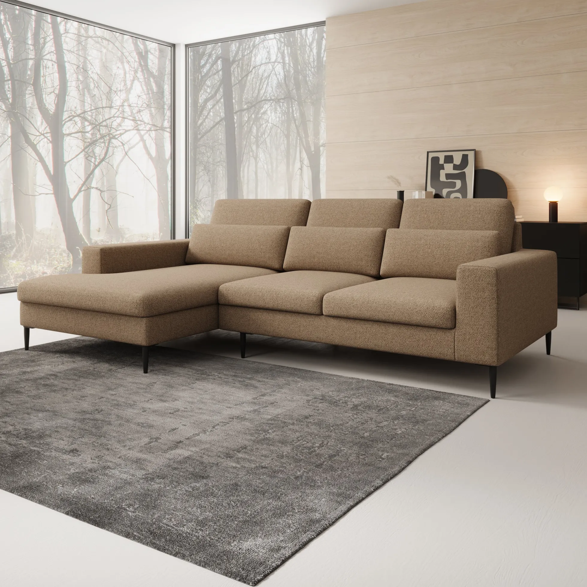 Rosano - Hoekbank 3-zits met chaise longue - Stof beige - Links