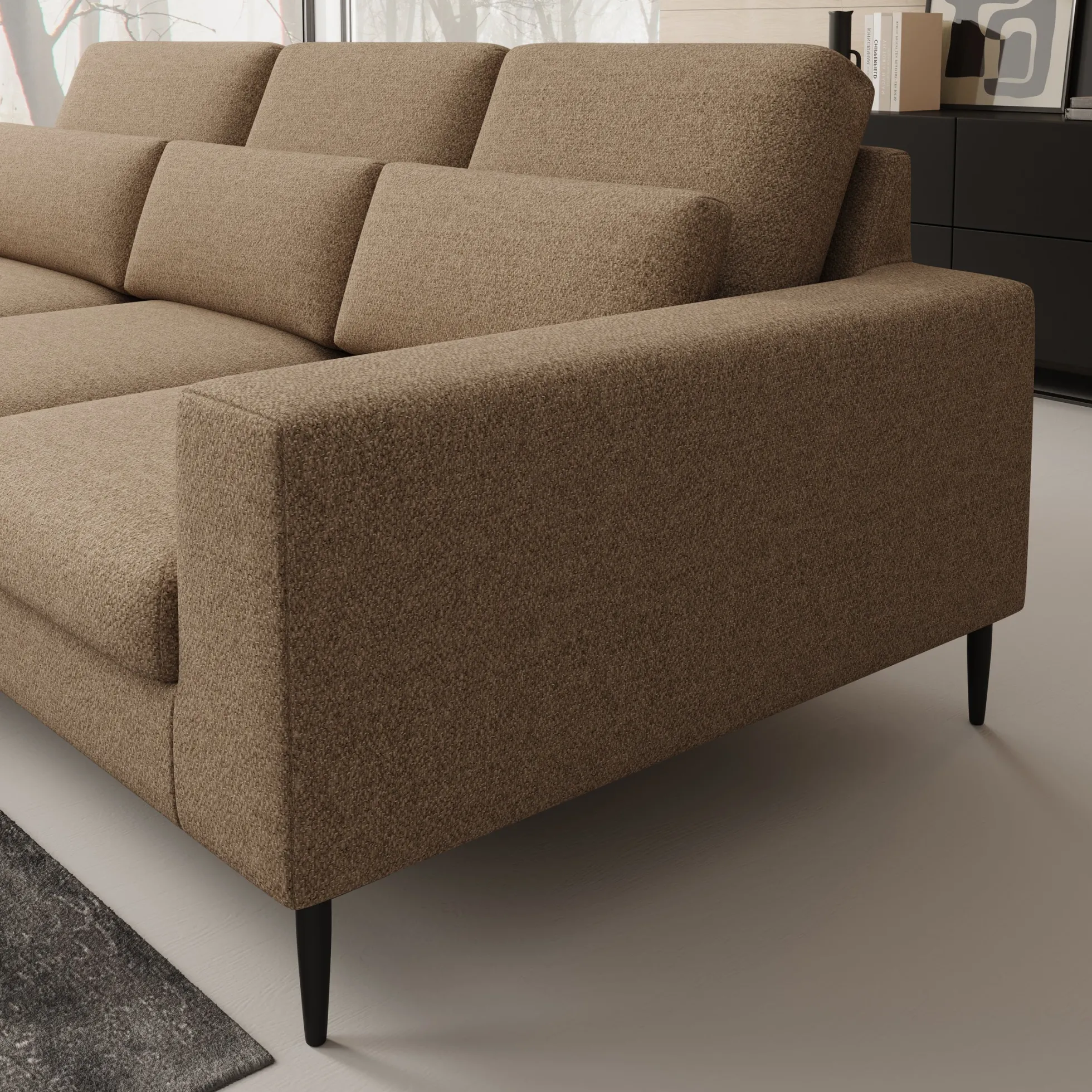 Rosano - Hoekbank 3-zits met chaise longue - Stof beige - Links