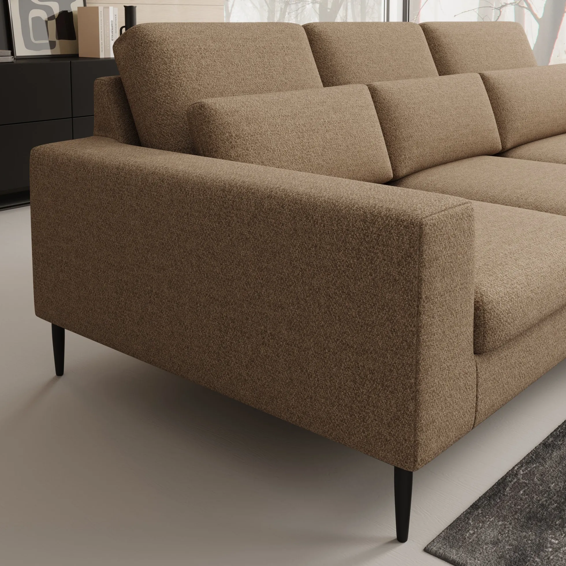 Rosano - Hoekbank 3-zits met chaise longue - Stof beige - Rechts