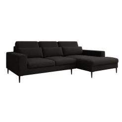 Rosano - Hoekbank 3-zits met chaise longue - Stof zwart - Rechts