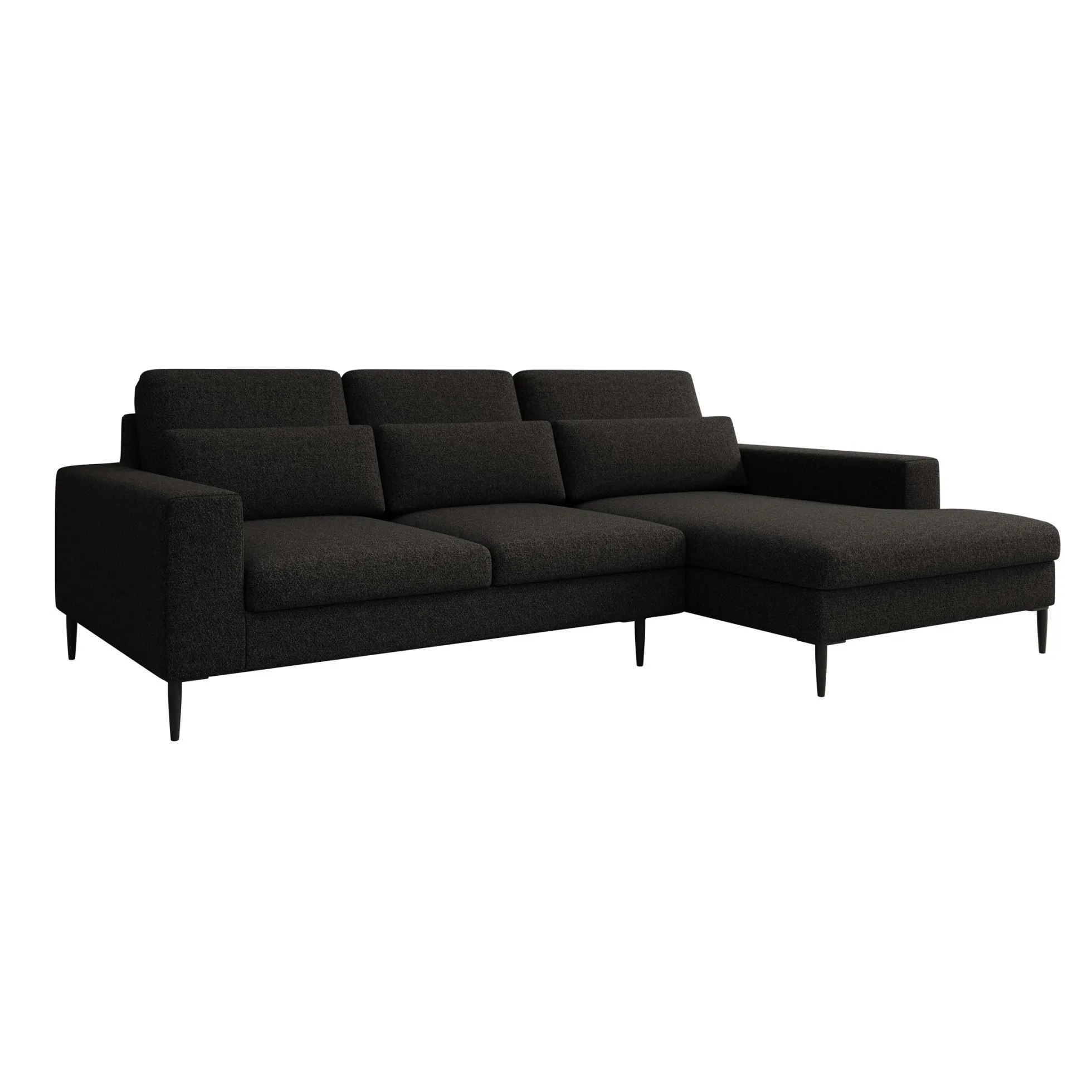 Rosano - Hoekbank 3-zits met chaise longue - Stof zwart - Rechts