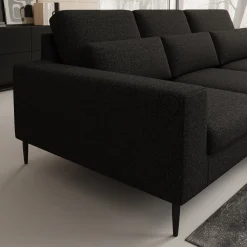 Rosano - Hoekbank 3-zits met chaise longue - Stof zwart - Rechts