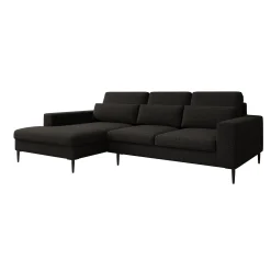 Rosano - Hoekbank 3-zits met chaise longue - Stof zwart - Links
