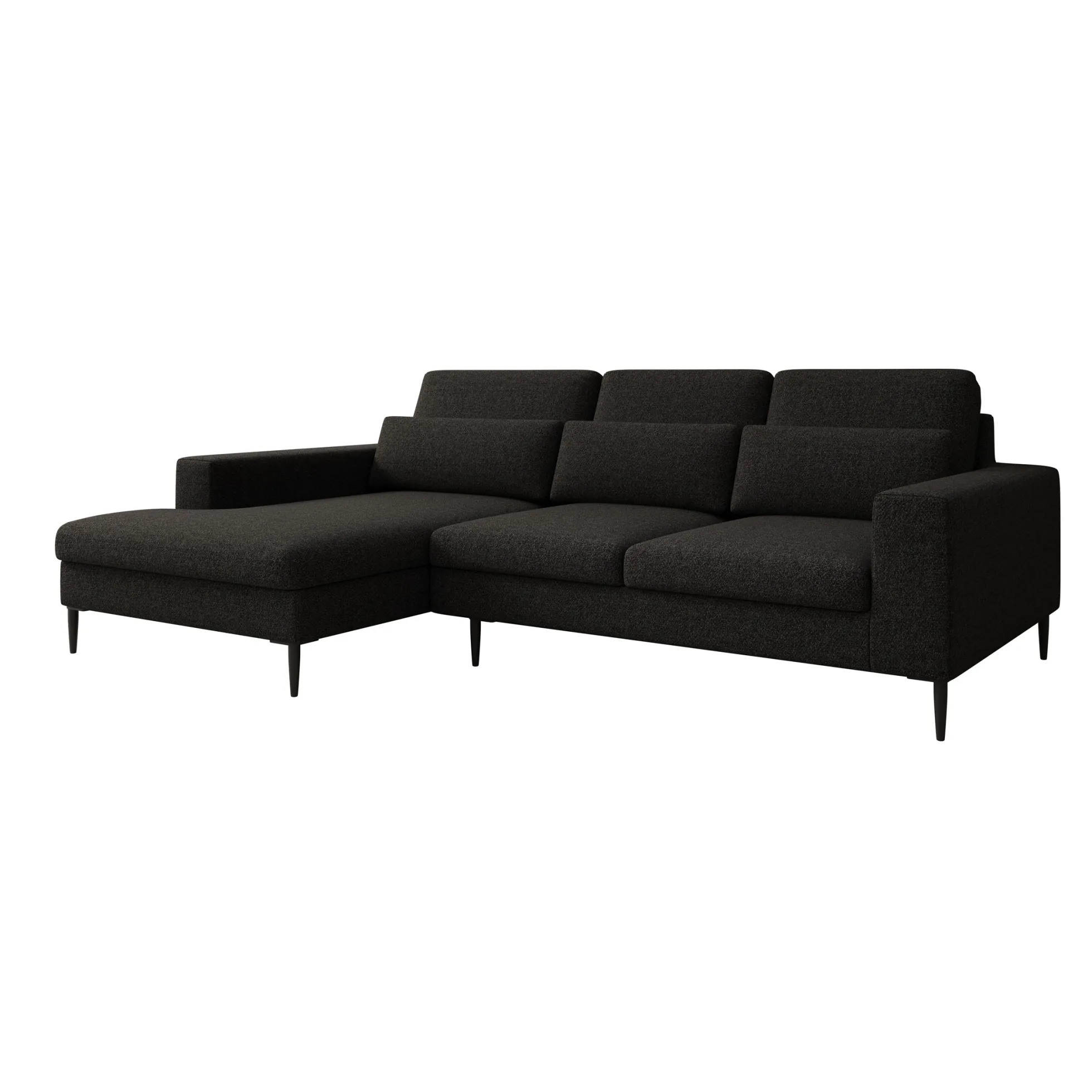 Rosano - Hoekbank 3-zits met chaise longue - Stof zwart - Links
