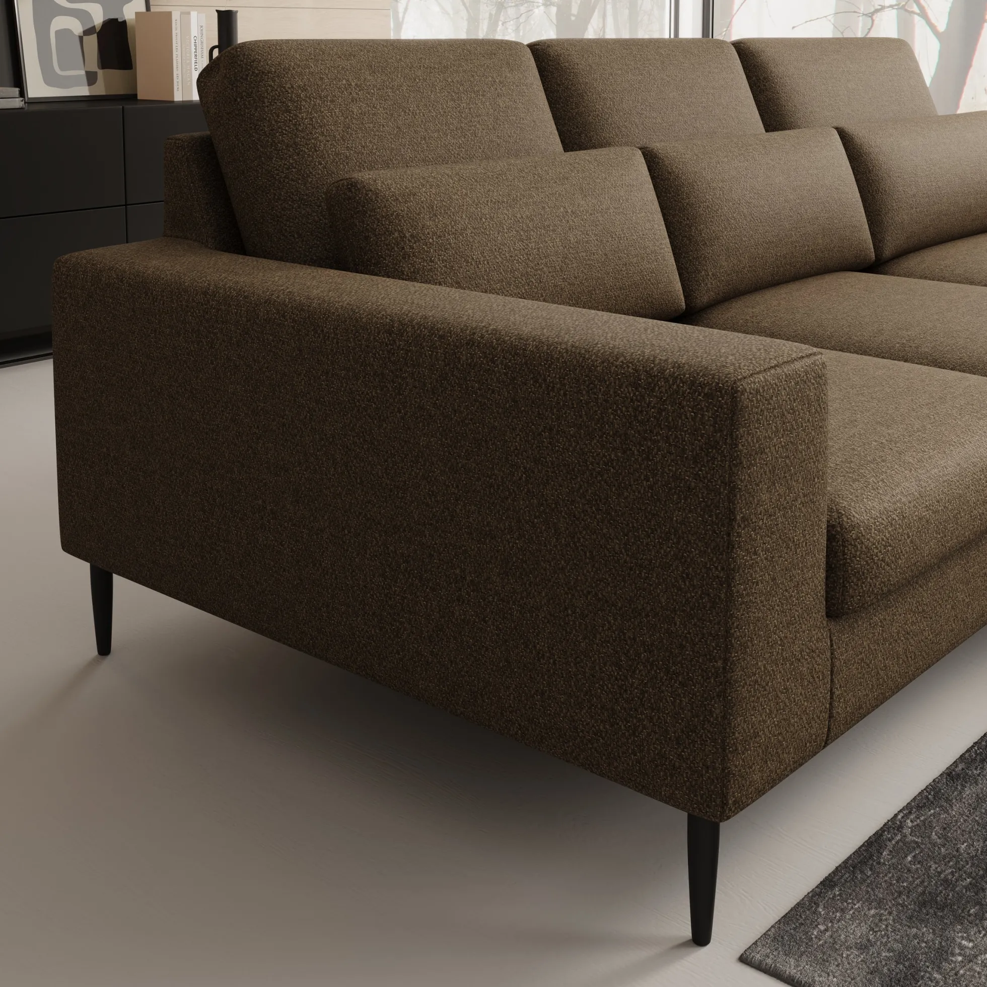 Rosano - Hoekbank 3-zits met chaise longue - Stof bruin - Rechts