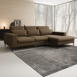 Rosano - Hoekbank 3-zits met chaise longue - Stof bruin - Rechts