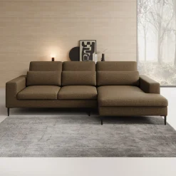 Rosano - Hoekbank 3-zits met chaise longue - Stof bruin - Rechts