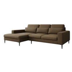 Rosano - Hoekbank 3-zits met chaise longue - Stof bruin - Links